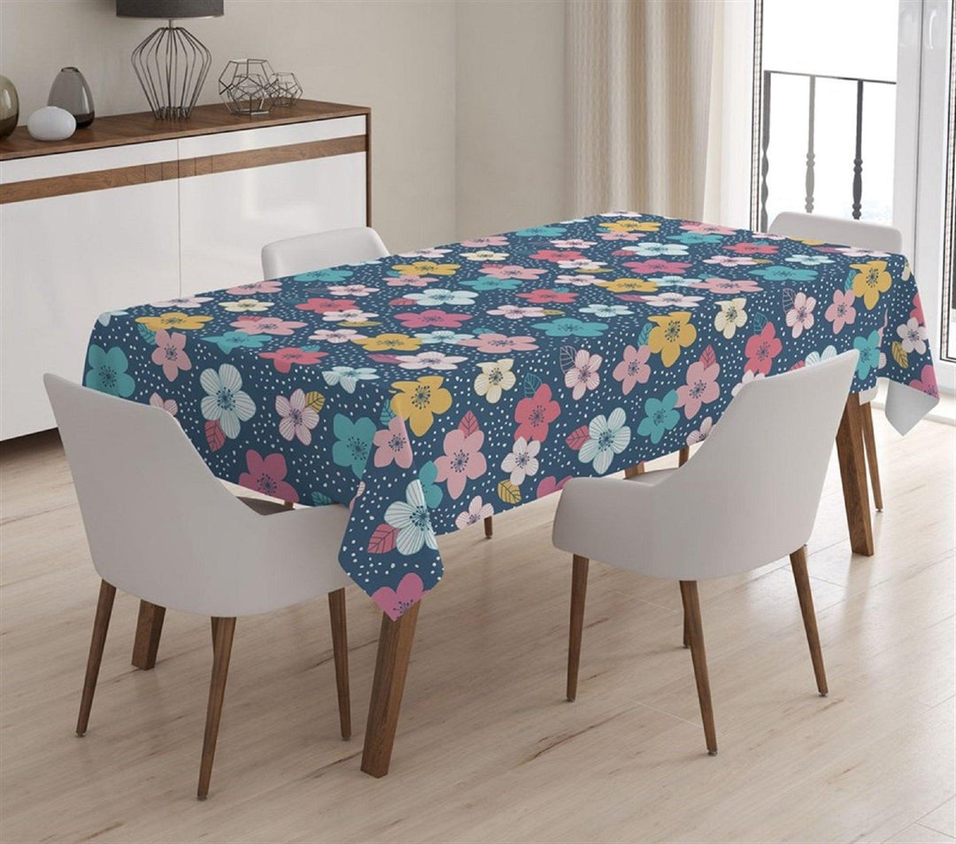 Floral Tablecloth|High Quality Table Cover|Table Decor with Pink Blue Purple Flower|Farmhouse Table Top|Summer Trend Rectangular Tablecloth