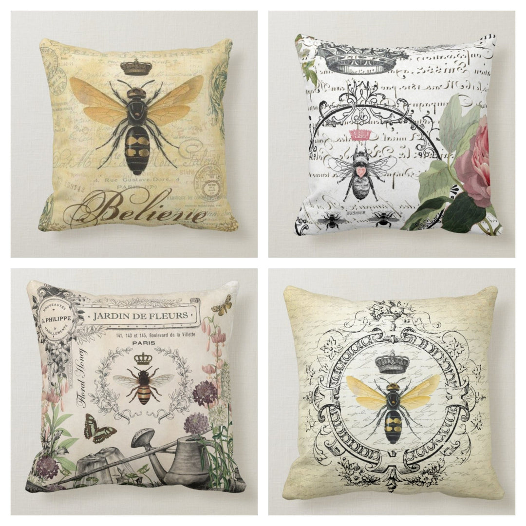 Queen Bee Pillow Case|Floral Bee Pillow Cover|Decorative Cushion Case|Housewarming Bee Pillow|Farmhouse Bee Cushion Cover|Bee Throw Pillow