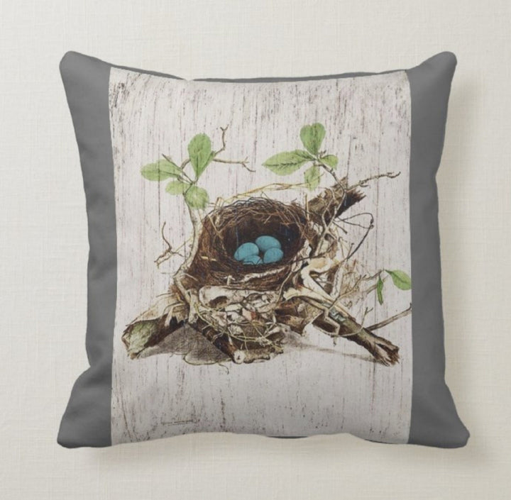 Floral Bird Pillow Case|Bird Cage and Eggs Pillow Cover|Decorative Floral Cushion Case|Housewarming Boho Pillow|Farmhouse Porch Cushion Case