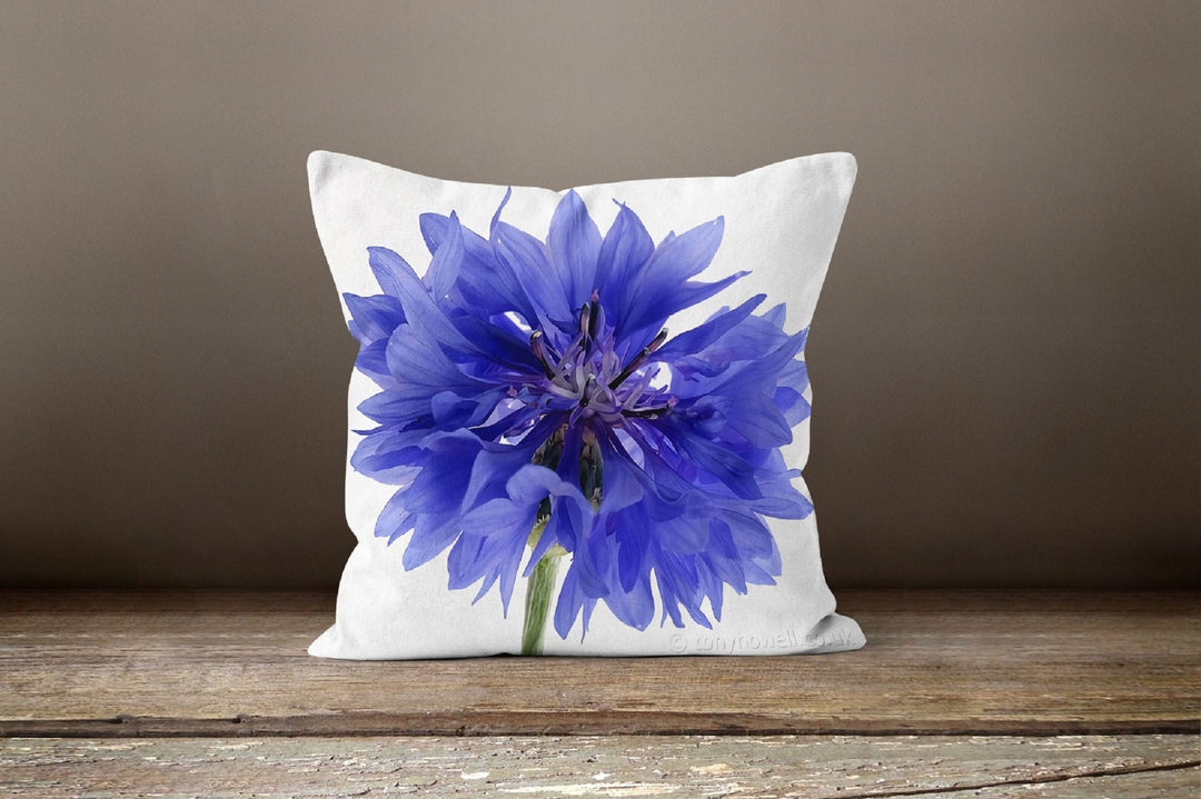 Blue Floral Pillow Cover|Floral Cushion Case|Decorative Pillow Cover|Boho Bedding Decor|Housewarming Gift|Dandelion Print Throw Pillow Case