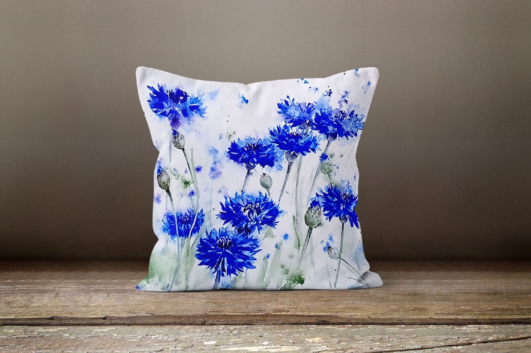 Blue Floral Pillow Cover|Floral Cushion Case|Decorative Pillow Cover|Boho Bedding Decor|Housewarming Gift|Dandelion Print Throw Pillow Case