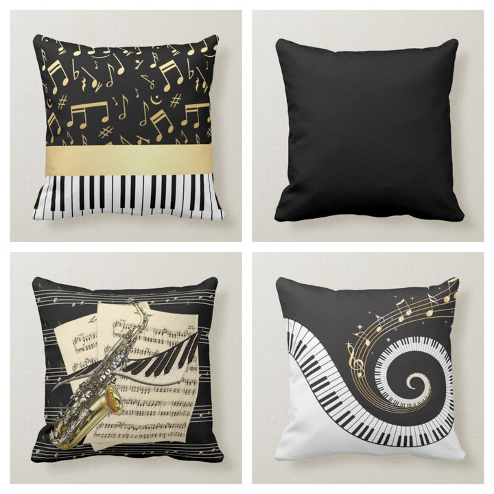 Musical Pillow Case|Music Instrument Pillow Cover|Musical Note Cushion Case|Bedding Home Decor|Decorative Housewarming Black Pillow Case