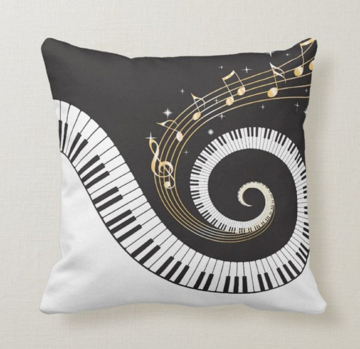 Musical Pillow Case|Music Instrument Pillow Cover|Musical Note Cushion Case|Bedding Home Decor|Decorative Housewarming Black Pillow Case