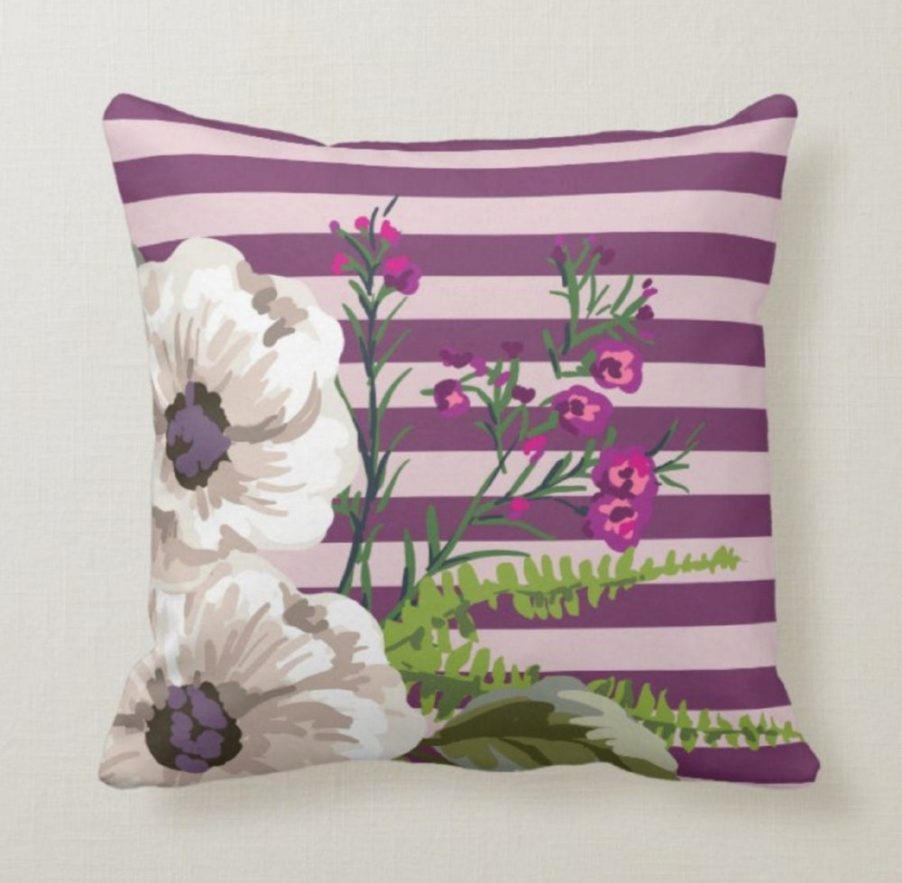 Purple Floral Pillow Cover|Watercolor Cushion Case|Decorative Throw Pillow Case|Bedding Home Decor|Housewarming Farmhouse Style Pillow Case