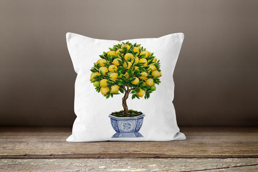 Lemons Pillow Cover|Decorative Authentic Lemon Tree Topiary Cushion Case|Lemons Home Decor|Housewarming Yellow Citrus|Lemon Tea Cushion Case