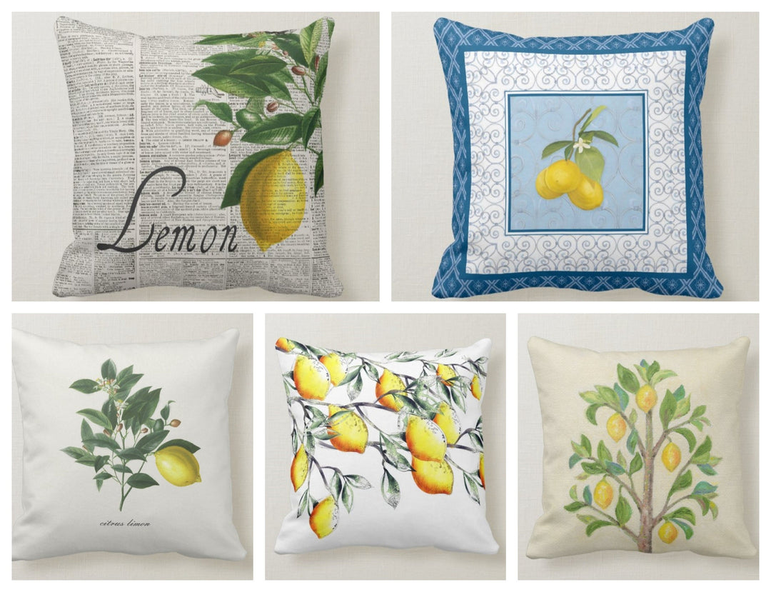 Lemons Pillow Cover|Yellow Lemons with Green Leafage|Decorative Cushion Case|Home Decor with Lemon|Housewarming Cushion|Lemon Throw Pillow