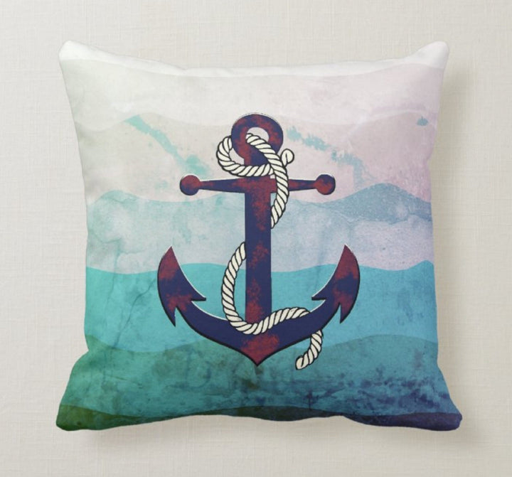 Nautical Pillow Case|Navy Marine Pillow Cover|Decorative Beach Cushions|Anchor Throw Pillow|Red, Blue and Turquoise Navy Beach Home Decor