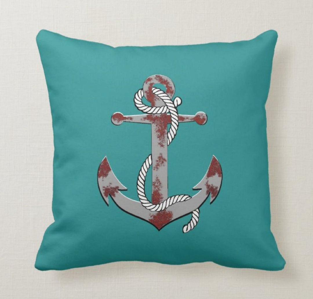 Nautical Pillow Case|Navy Marine Pillow Cover|Decorative Beach Cushions|Anchor Throw Pillow|Red, Blue and Turquoise Navy Beach Home Decor