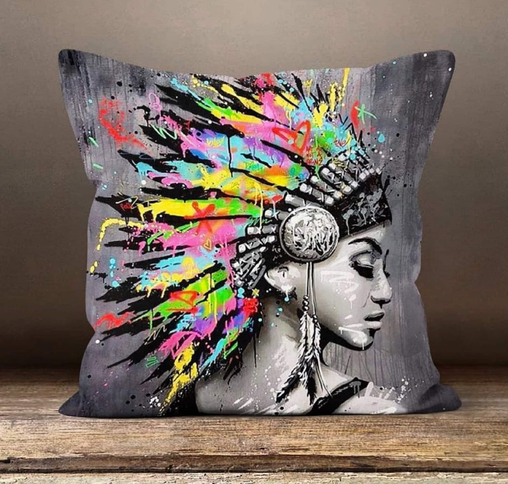 Feather Pillow Cover|Colorful Feather Cushion Case|Decorative Throw Pillow|Bedding Home Decor|Housewarming Pillow| Watercolor Feather Decor