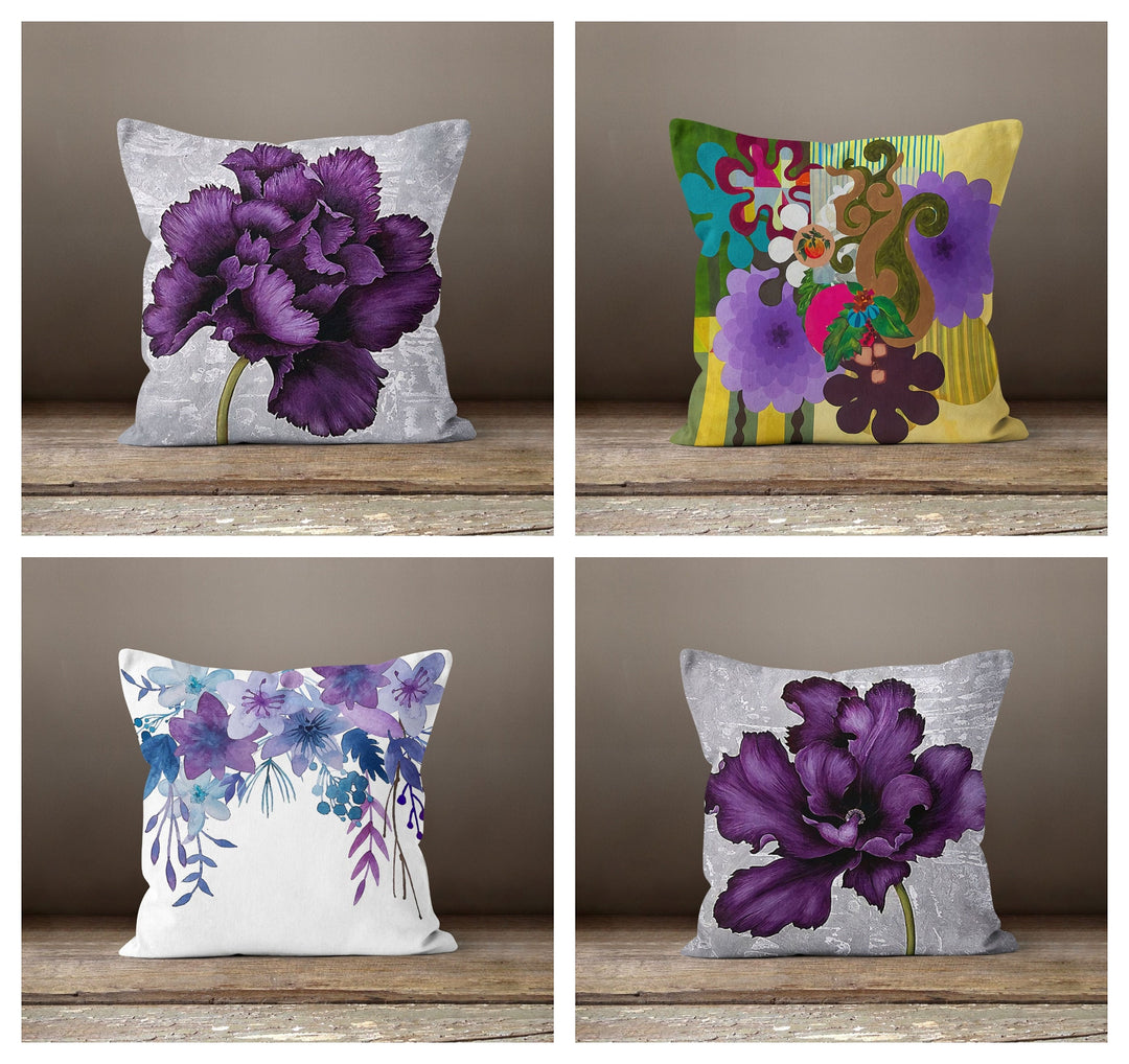 Purple Floral Pillow Cover|Summer Cushion Case|Decorative Throw Pillow Case|Bedding Home Decor|Housewarming Farmhouse Style Pillow Case