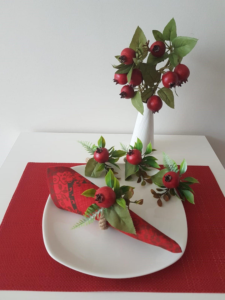 Faux Pomegranate Napkin Ring|Faux Fruit Napkin Holder|Red Pomegranate Decor|Summer Wedding Event Table Centerpiece|Rustic Kitchen Table Top