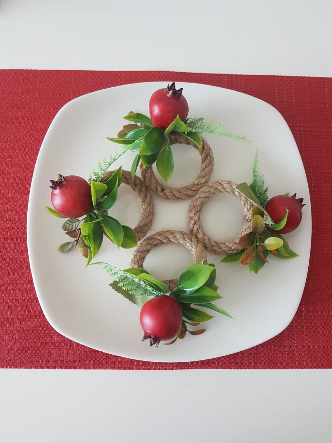 Faux Pomegranate Napkin Ring|Faux Fruit Napkin Holder|Red Pomegranate Decor|Summer Wedding Event Table Centerpiece|Rustic Kitchen Table Top