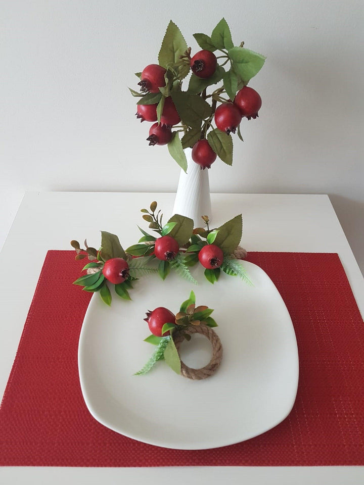 Faux Pomegranate Napkin Ring|Faux Fruit Napkin Holder|Red Pomegranate Decor|Summer Wedding Event Table Centerpiece|Rustic Kitchen Table Top