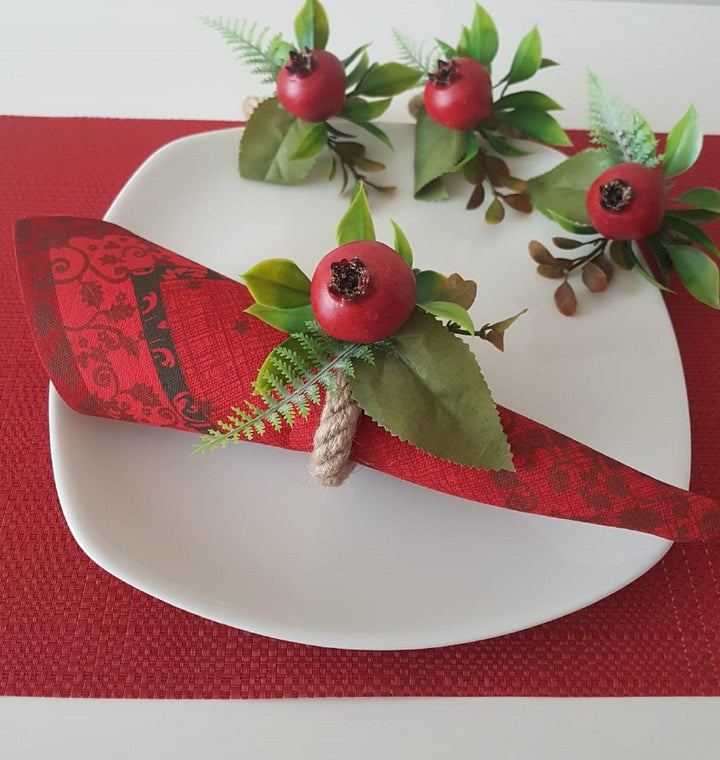 Faux Pomegranate Napkin Ring|Faux Fruit Napkin Holder|Red Pomegranate Decor|Summer Wedding Event Table Centerpiece|Rustic Kitchen Table Top