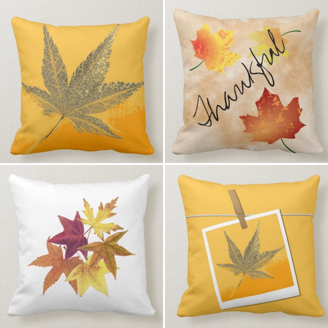 Fall Trend Pillow Cover|Autumn Cushion Case|Orange Yellow Leaves Throw Pillow|Decorative Home Decor|Housewarming Thankful Print Pillow Top