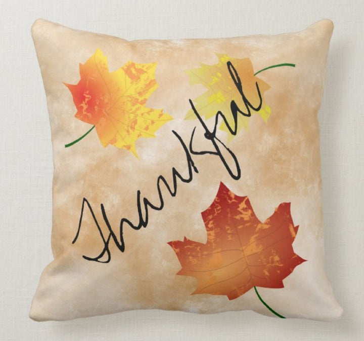 Fall Trend Pillow Cover|Autumn Cushion Case|Orange Yellow Leaves Throw Pillow|Decorative Home Decor|Housewarming Thankful Print Pillow Top