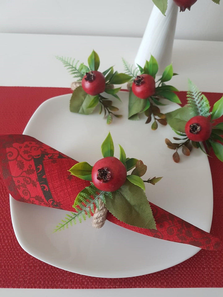 Faux Pomegranate Napkin Ring|Faux Fruit Napkin Holder|Red Pomegranate Decor|Summer Wedding Event Table Centerpiece|Rustic Kitchen Table Top