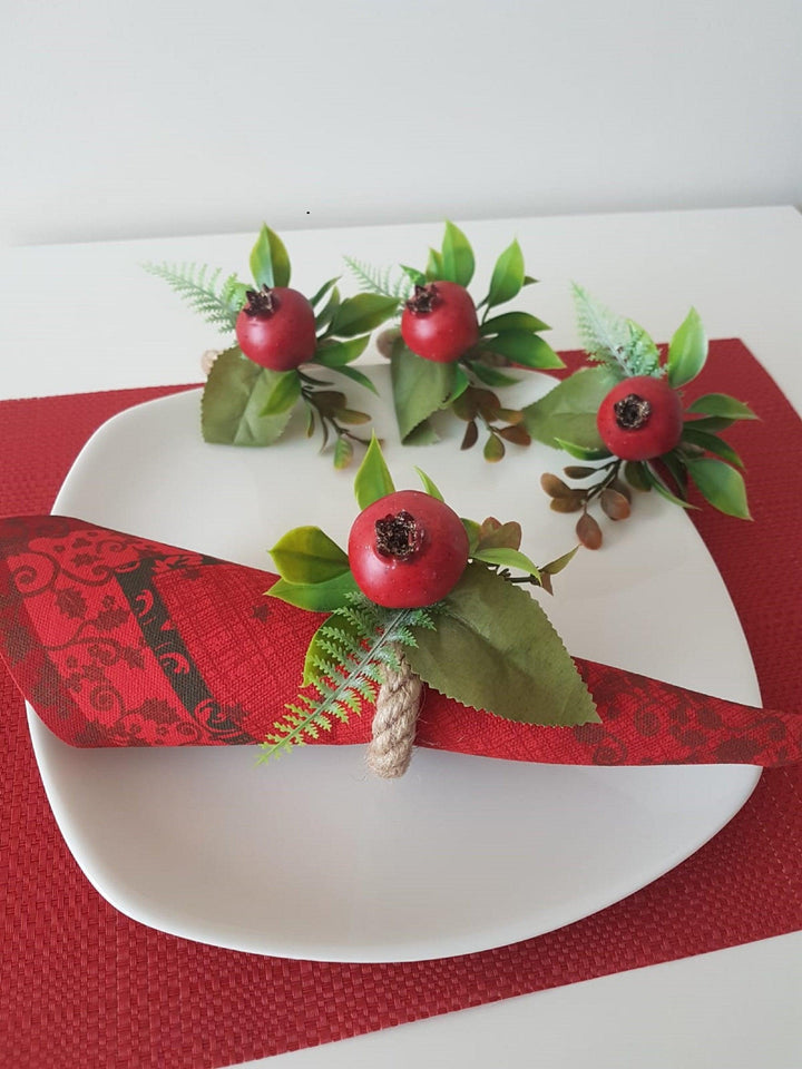 Faux Pomegranate Napkin Ring|Faux Fruit Napkin Holder|Red Pomegranate Decor|Summer Wedding Event Table Centerpiece|Rustic Kitchen Table Top