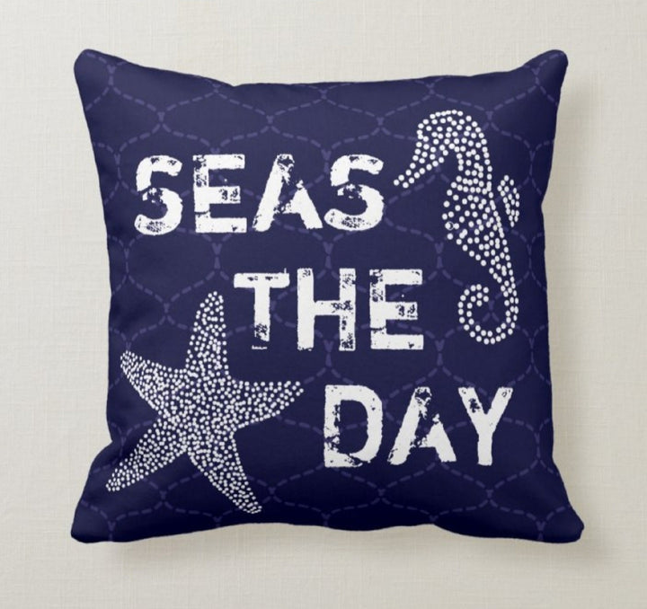 Nautical Pillow Case|Navy Marine Pillow Cover|Decorative Seashell Cushions|Coastal Throw Pillow|Blue Anchor Home Decor|Beach House Decor