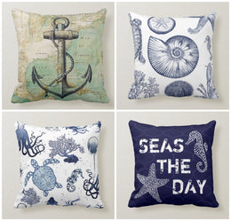 1pc Nautical Coastal Decor Pillow Covers Starfish/Seashell/Conch/Beach  House Decorative Cushion Covers Waterproof Pillow Case 18 x 18 Inch Sea  Theme Home Decorative Pillowcases