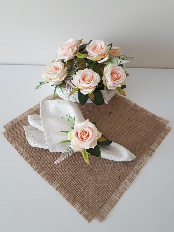 Pink Rose Napkin Ring|Summer Trend Napkin Holder|Floral Napkin Ring|Love Gift For Him or Her|Wedding Table Top|Jute Rope Table Centerpiece