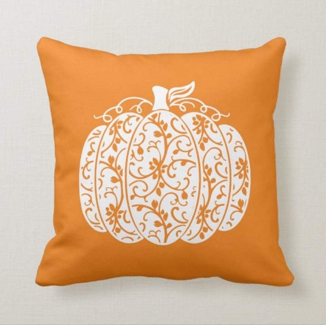 Fall Trend Pillow Cover|Autumn Cushion Case|Orange Leaf Throw Pillow|Spooky Halloween Pumpkin Home Decor|Housewarming Thankful Pillow Top