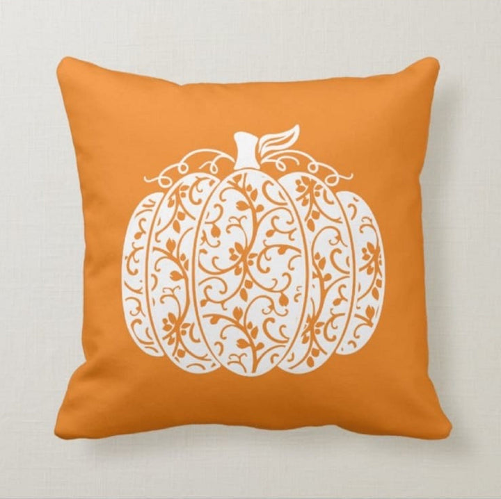 Fall Trend Pillow Cover|Autumn Cushion Case|Orange Leaf Throw Pillow|Spooky Halloween Pumpkin Home Decor|Housewarming Thankful Pillow Top