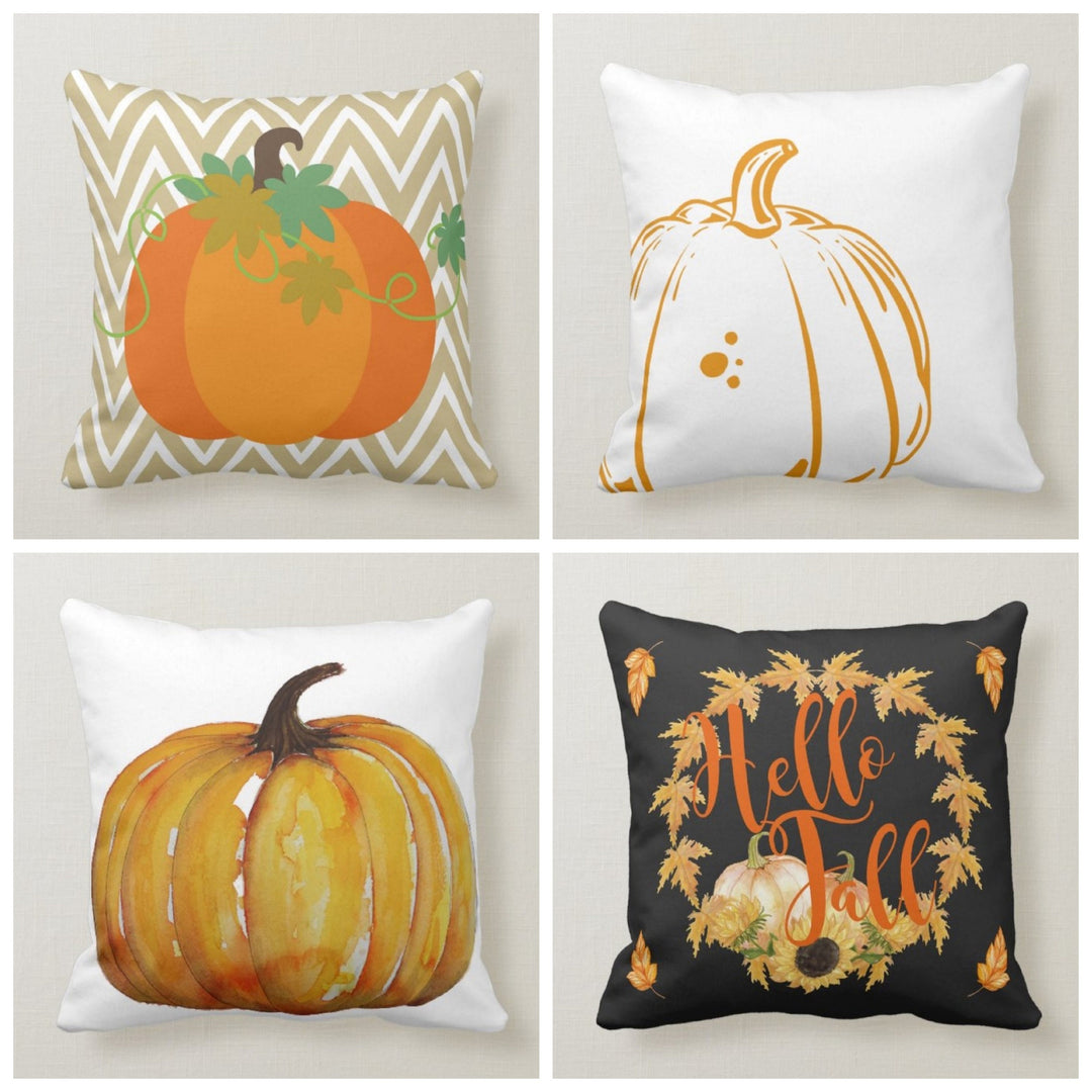 Fall Trend Pillow Cover|Autumn Cushion Case|Orange Pumpkin Throw Pillow|Thanksgiving Hello Fall Home Decor|Housewarming Autumn Pillow Case