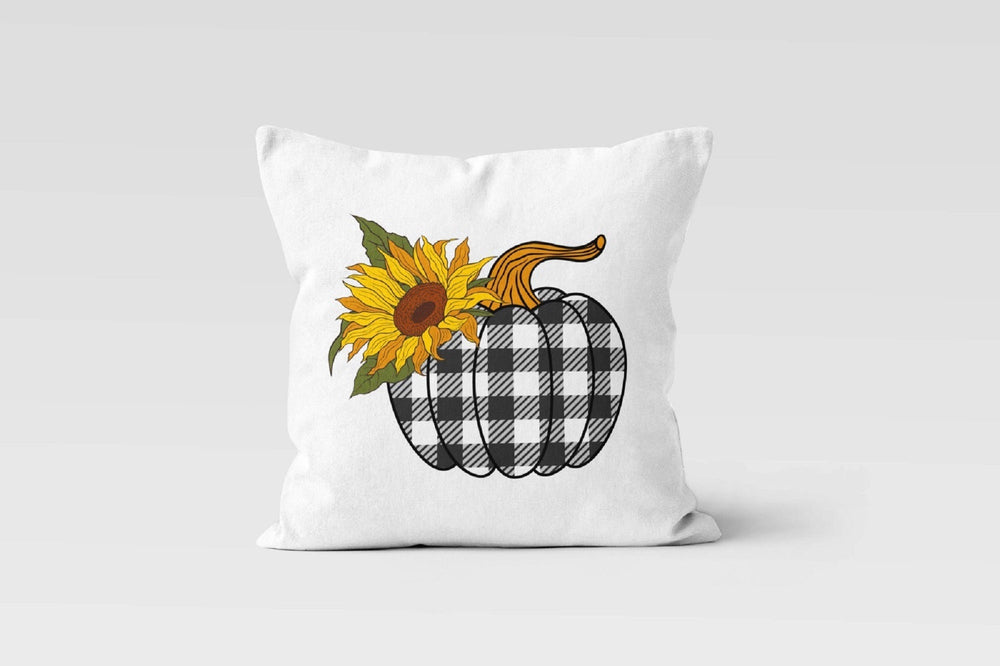 Fall Trend Pillow Cover|Autumn Cushion Case|Orange Pumpkin Checkered Throw Pillow|Thanksgiving Fall Home Decor|Housewarming Sunflower Pillow