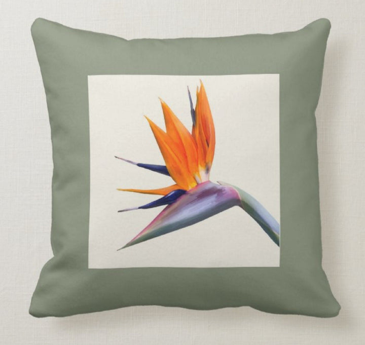 Floral Pillow Cover|Bird of Paradise Flower Cushion Case|Decorative Throw Lumbar Case|Housewarming Cushion Cover|Floral Porch Pillow Top