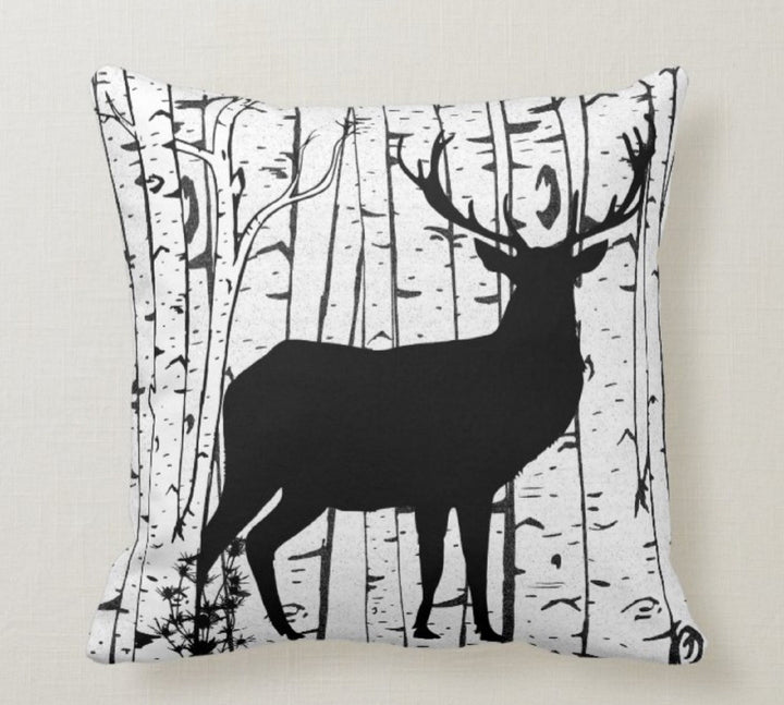 Deer Pillow Cover|Christmas Cushion Case|Black and White Decor|Decorative Winter Pillow Top|Deer Home Decor|Xmas Gift Idea|Deer Throw Pillow