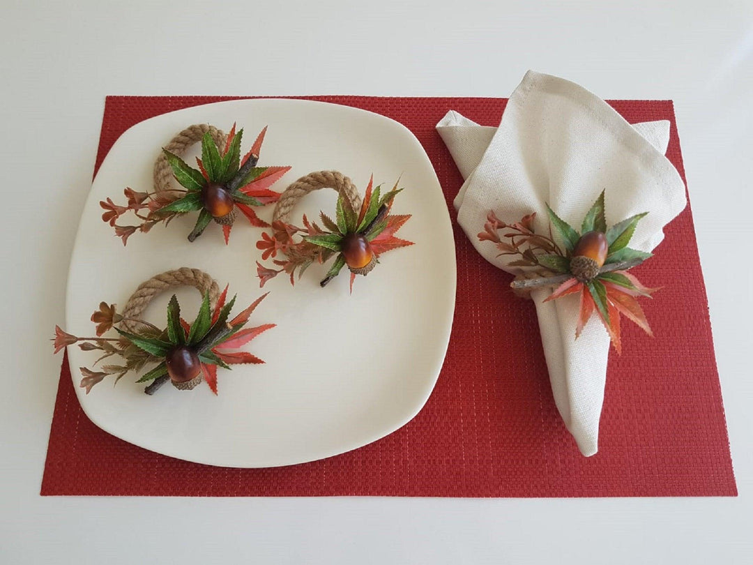 Acorn Napkin Rings|Fall Trend Napkin Ring|Acorn with Maple Leaves|Autumn Napkin Ring|Fall Decor|Farmhouse Tablecenterpiece|Rustic Tablescape