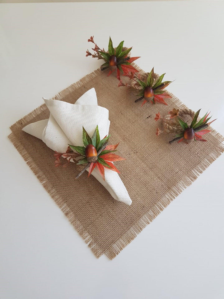 Acorn Napkin Rings|Fall Trend Napkin Ring|Acorn with Maple Leaves|Autumn Napkin Ring|Fall Decor|Farmhouse Tablecenterpiece|Rustic Tablescape