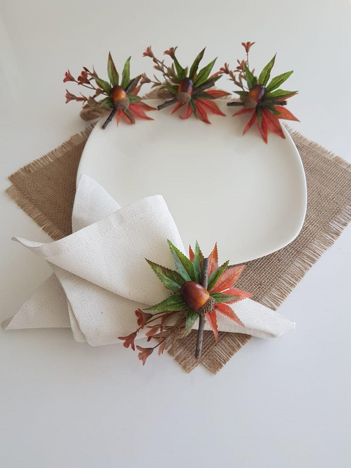 Acorn Napkin Rings|Fall Trend Napkin Ring|Acorn with Maple Leaves|Autumn Napkin Ring|Fall Decor|Farmhouse Tablecenterpiece|Rustic Tablescape