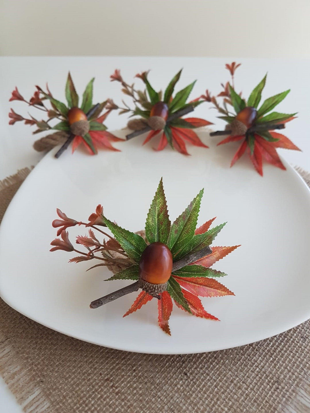 Acorn Napkin Rings|Fall Trend Napkin Ring|Acorn with Maple Leaves|Autumn Napkin Ring|Fall Decor|Farmhouse Tablecenterpiece|Rustic Tablescape