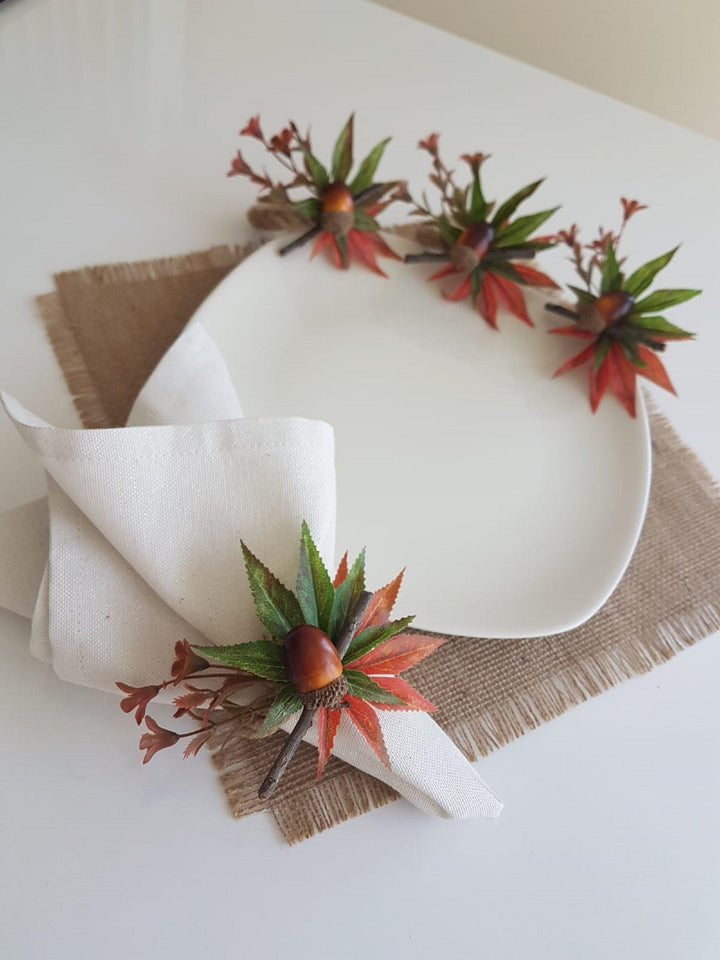 Acorn Napkin Rings|Fall Trend Napkin Ring|Acorn with Maple Leaves|Autumn Napkin Ring|Fall Decor|Farmhouse Tablecenterpiece|Rustic Tablescape