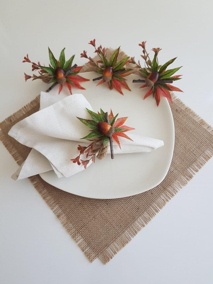 Acorn Napkin Rings|Fall Trend Napkin Ring|Acorn with Maple Leaves|Autumn Napkin Ring|Fall Decor|Farmhouse Tablecenterpiece|Rustic Tablescape