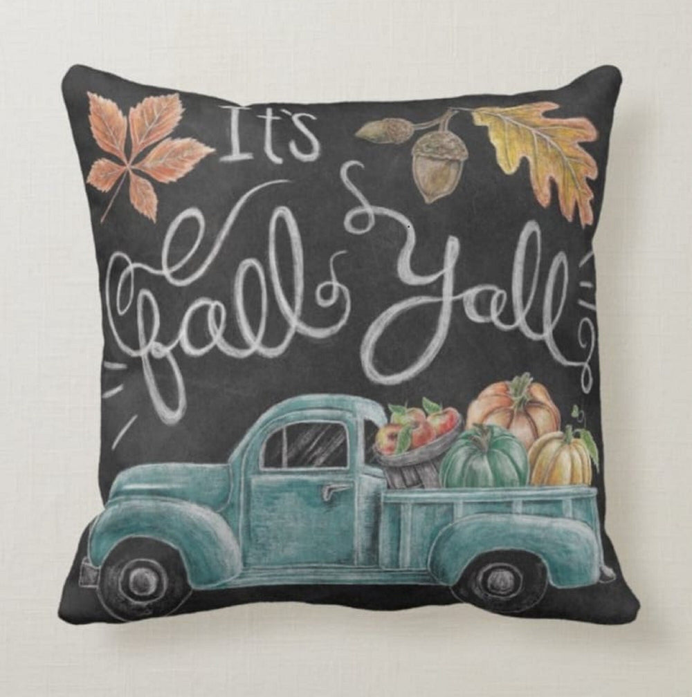 Hello Fall Yall Pillow Cover|Autumn Trend Cushion Case|Orange Pumpkin Spice Throw Pillow|Thanksgiving Decor|Housewarming Autumn Pillow Case