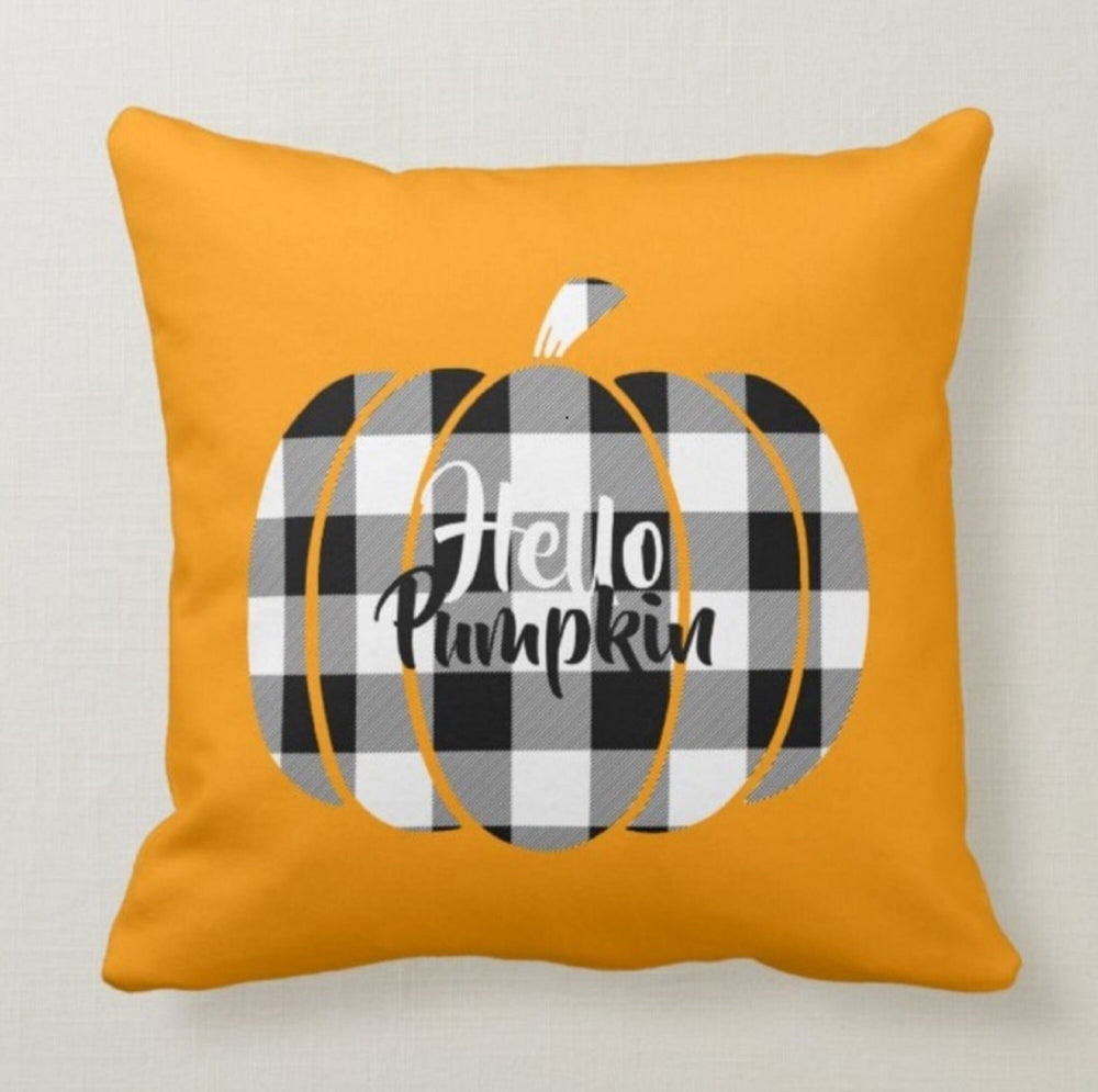 Hello Pumpkin Pillow Cover|Autumn Trend Cushion Case|Orange Pumpkin Spice Throw Pillow|Thanksgiving Fall Decor|Housewarming Autumn Pillow