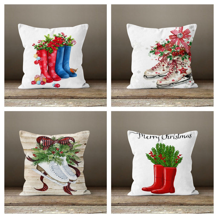 Christmas Pillow Cover|Xmas Ice Skates Decor|Winter Decorative Pillow Case|Xmas Boots Throw Pillow|Xmas Gift|Outdoor Pillow|Xmas Pillow Case