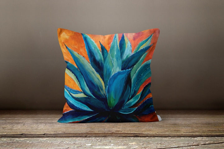 Floral Pillow Cover|Succulent Pillow Cover|Orange Green Cushion Case|Decorative Pillow Case|Bedding Home Decor|Housewarming Pillow Cover