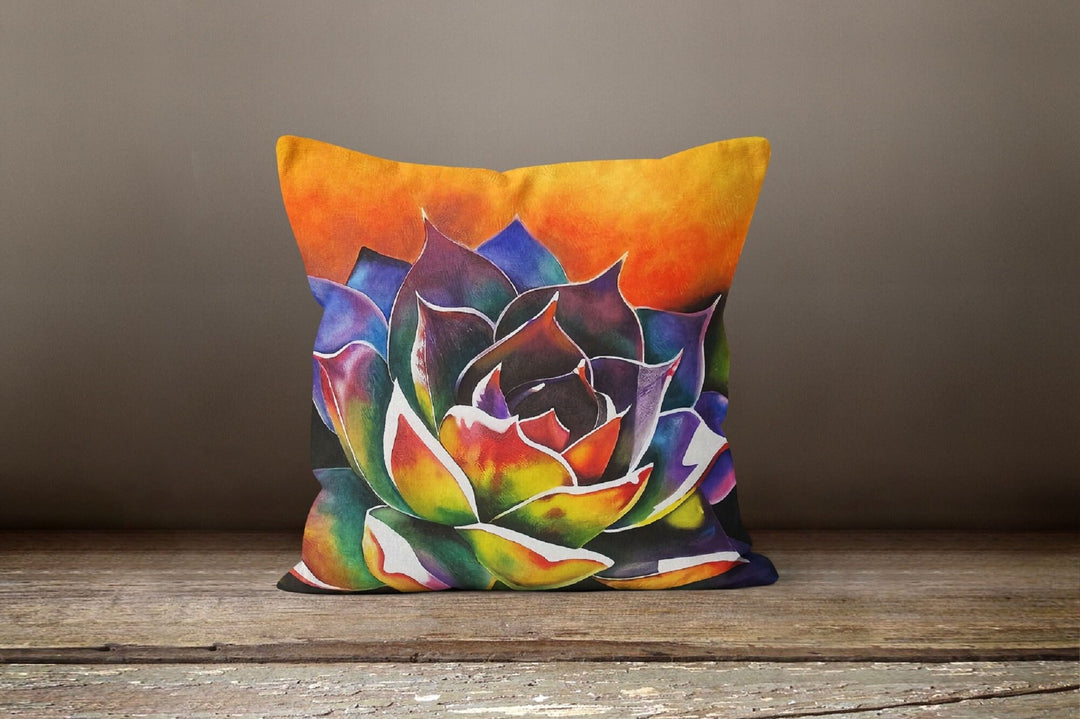 Floral Pillow Cover|Succulent Pillow Cover|Orange Green Cushion Case|Decorative Pillow Case|Bedding Home Decor|Housewarming Pillow Cover