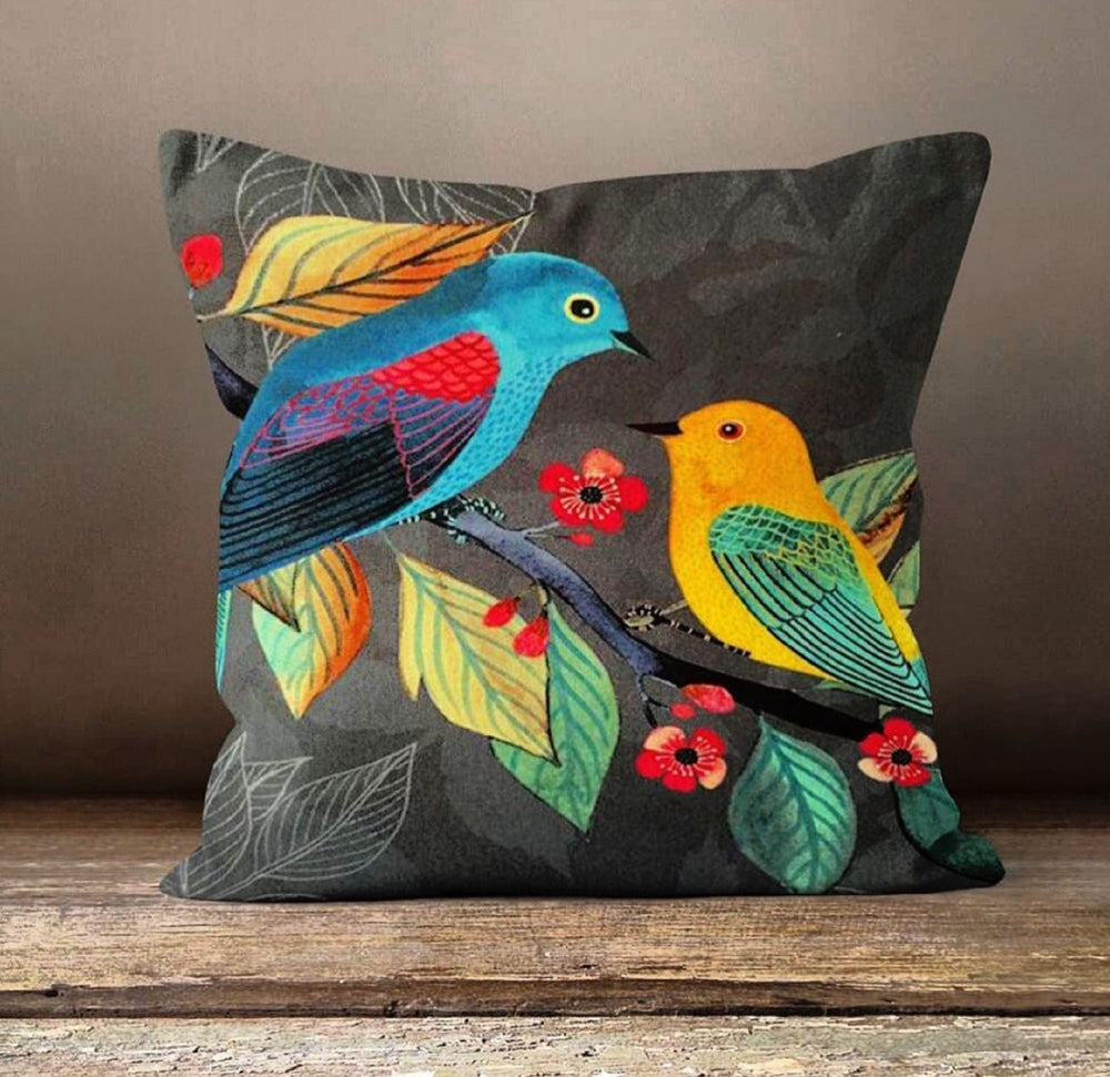 Animals Pillow Cover|Parrot Butterfly Prints Throw Pillow Case|Colorful Decorative Lumbar Pillow|Housewarming Cushion Case|Authentic Pillow