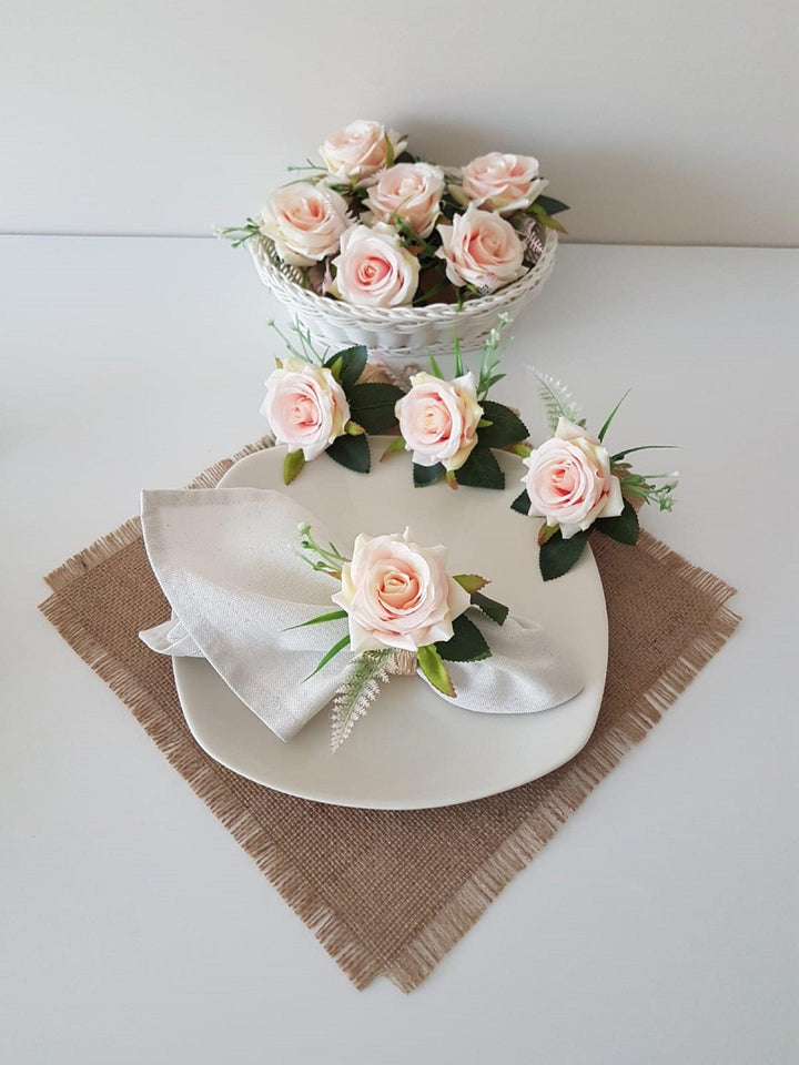 Pink Rose Napkin Ring|Summer Trend Napkin Holder|Floral Napkin Ring|Love Gift For Him or Her|Wedding Table Top|Jute Rope Table Centerpiece