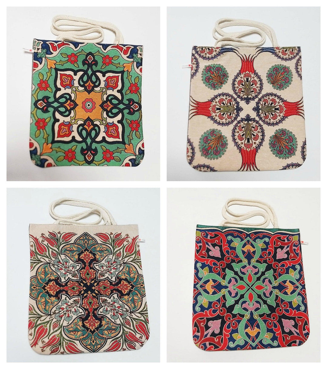 Tapestry Tile Pattern Shoulder Bags|Tapestry Fabric Handmade Bag|Turkish Tulip Handmade Shoulder Bag|Rug Design Tote Bag|Woman Handmade Bag