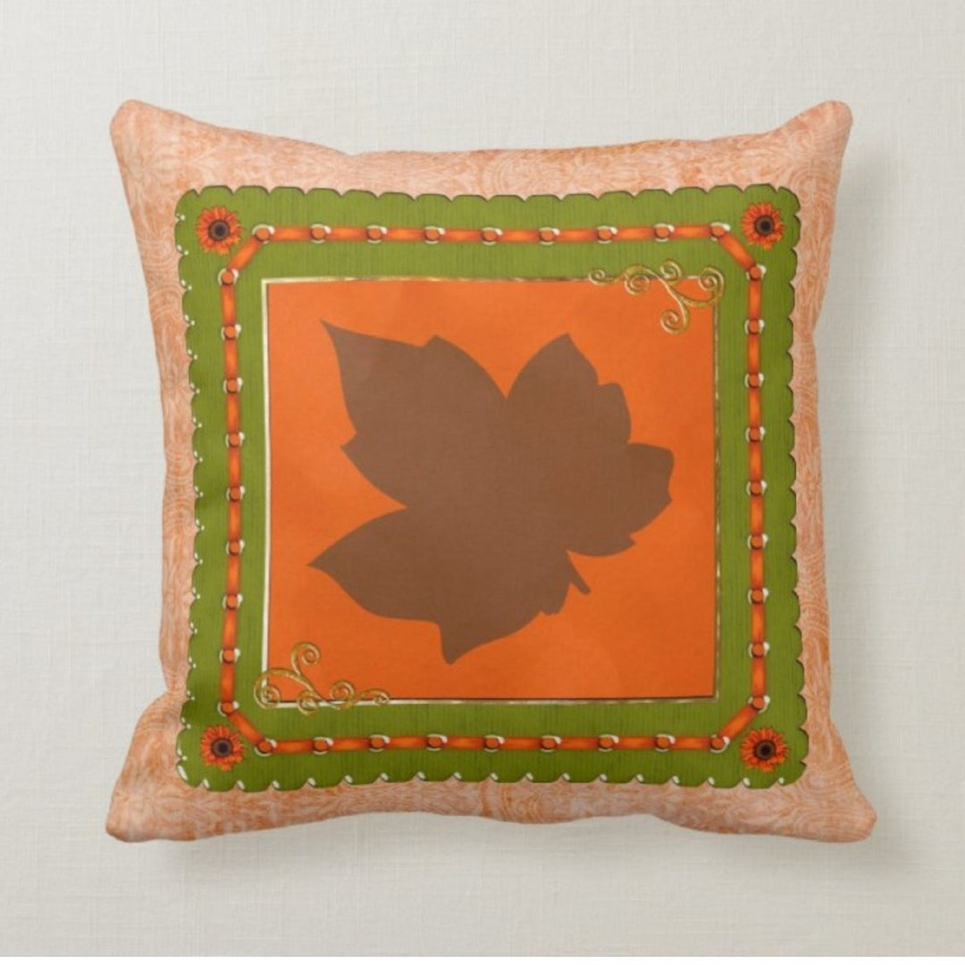 Fall Trend Pillow Cover|Autumn Cushion Case|Orange Leaf Throw Pillow|Spooky Halloween Pumpkin Home Decor|Housewarming Thankful Pillow Top