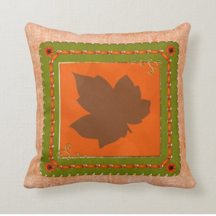 Fall Trend Pillow Cover|Autumn Cushion Case|Orange Leaf Throw Pillow|Spooky Halloween Pumpkin Home Decor|Housewarming Thankful Pillow Top