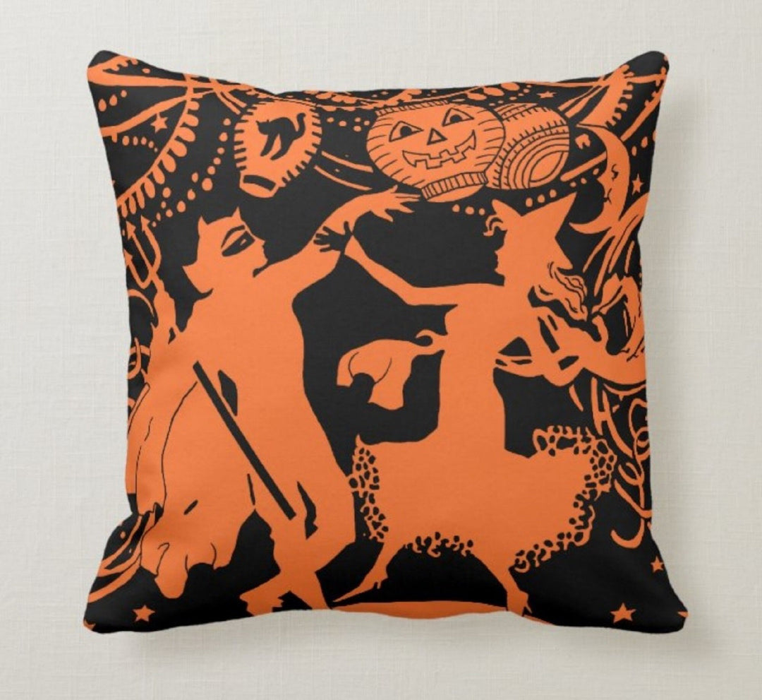 Halloween Pillow Case|Fall Trend Witch Pillow|Autumn Cushion Case|Orange Pumpkin Throw Pillow|Trick or Treat Home Decor|Happy Halloween