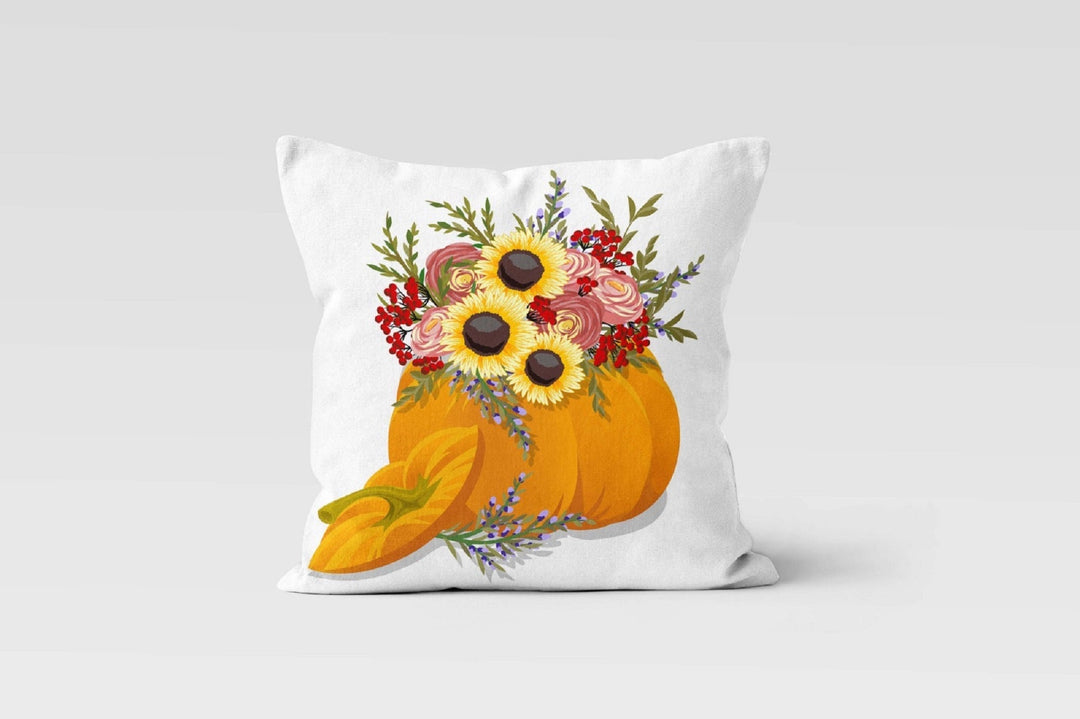 Fall Trend Pillow Cover|Autumn Cushion Case|Orange Pumpkin Checkered Throw Pillow|Thanksgiving Fall Home Decor|Housewarming Sunflower Pillow