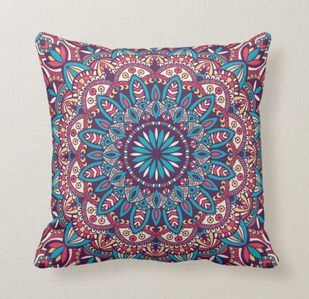 Tiled Mandala Design Pillow Cover|Rug Design Pillow Case|Decorative Pillow Cover|Rustic Home Decor|Farmhouse Decor|Geometric Pillow Case